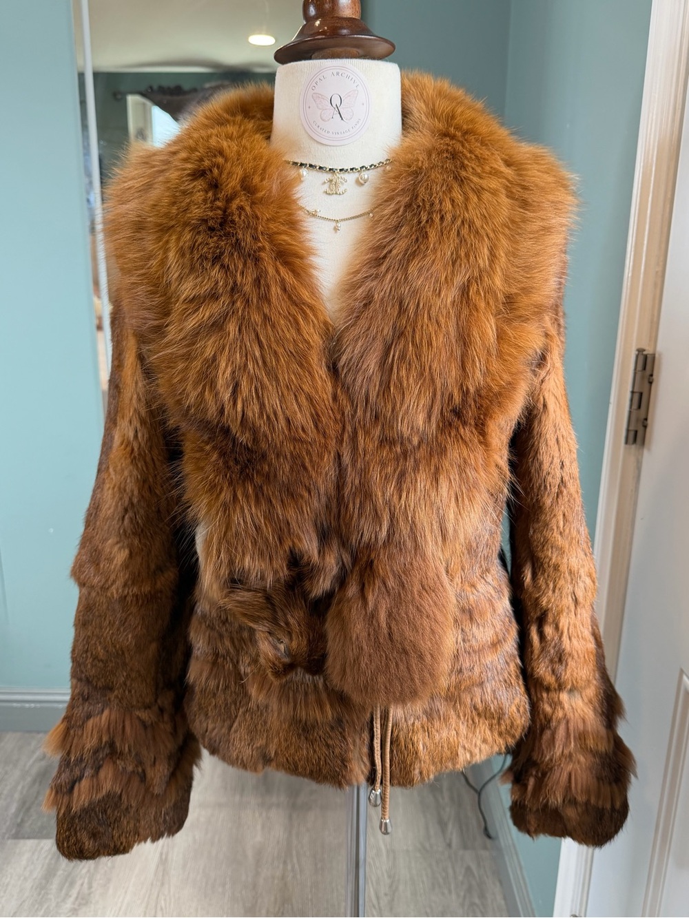 Vintage Genuine Fox Fur Collar Rabbit Fur Fitted Jacket XS S